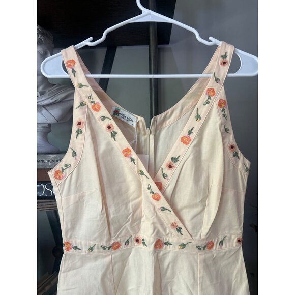 FANM MON Alanca Embroidered Midi Dress Light Yellow Womens Size Small - Picture 6 of 11
